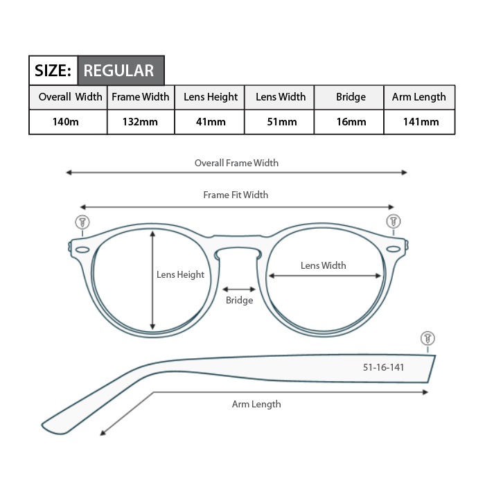 Reading glasses frame size guide R027