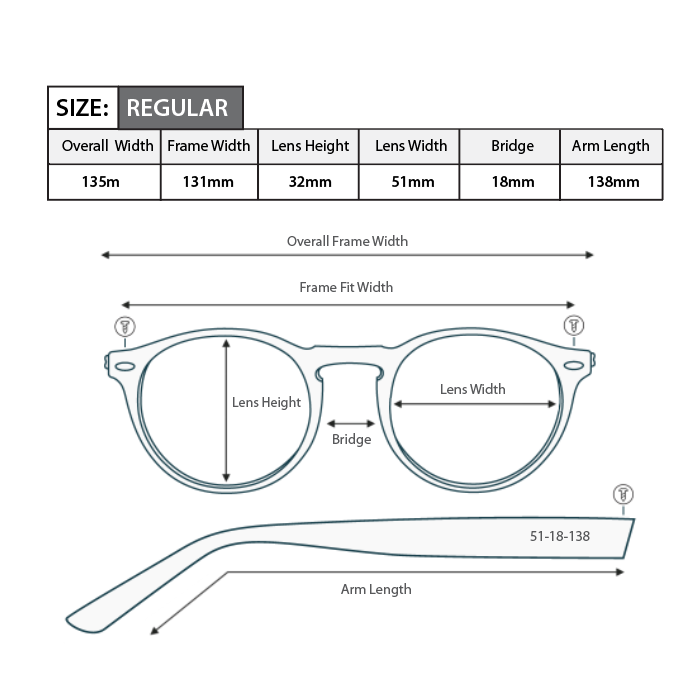 Frame size measurement guide for R037 reading glasses