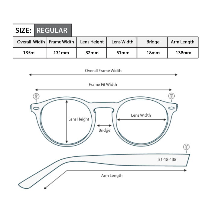 Reading glasses frame measurements and frame size R039
