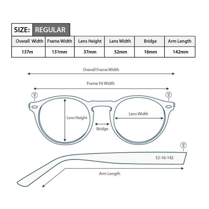 Reading glasses frame measurements and frame size R042