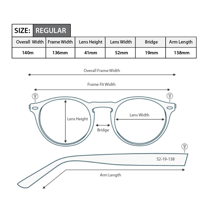 Reading glasses frame measurements and frame size R043
