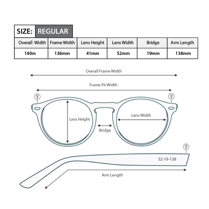 Reading glasses frame measurements and frame size R044