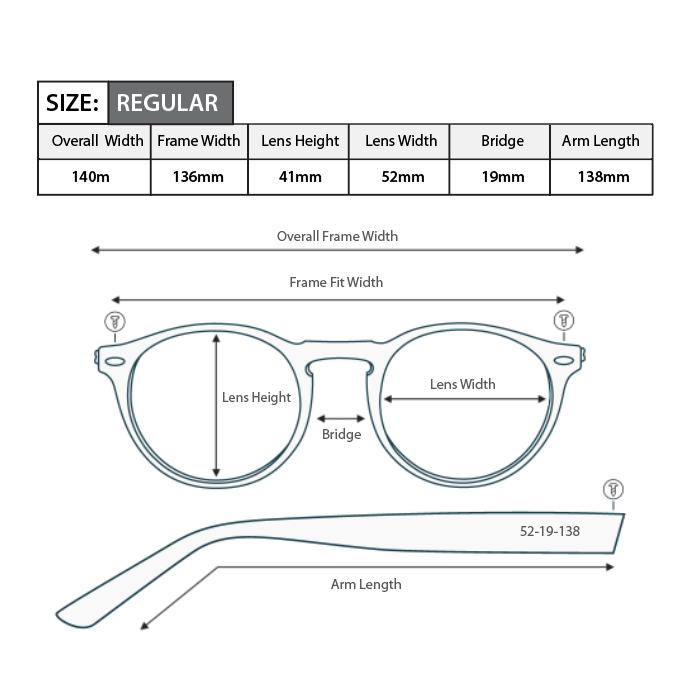 Reading glasses frame measurements and frame size R046