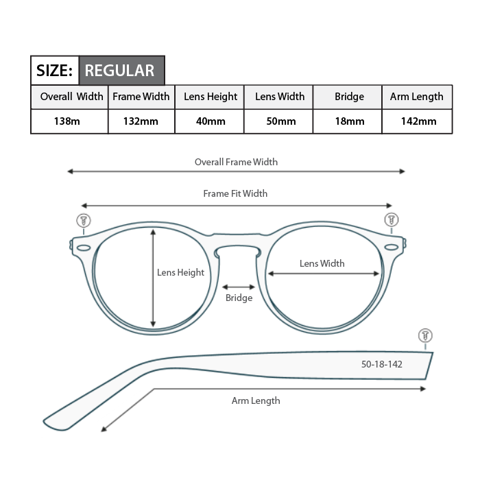 Reading glasses frame measurements and frame size R048