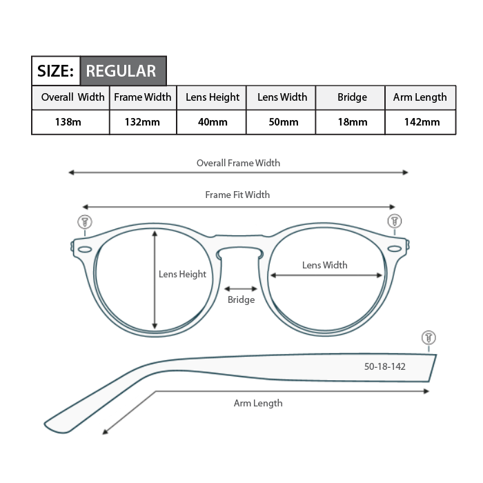 Reading glasses frame measurements and frame size R049